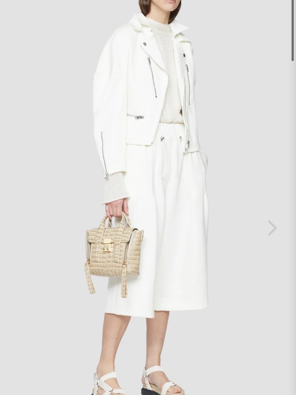3.1 Phillip Lim White Leather Biker Jacket with Silver Hardware